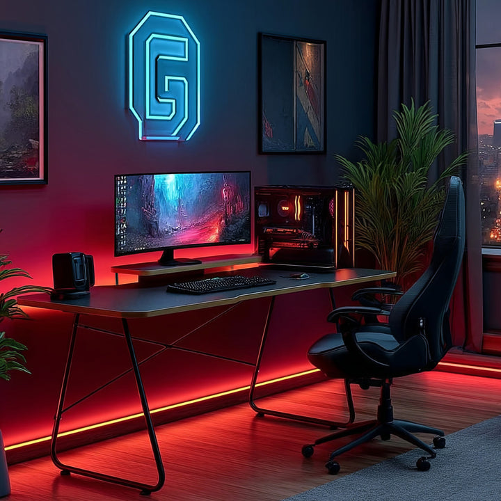 Biurko gamingowe z półką na monitor NanoRS, 50kg max, wysokość 850mm, czarne, RS170