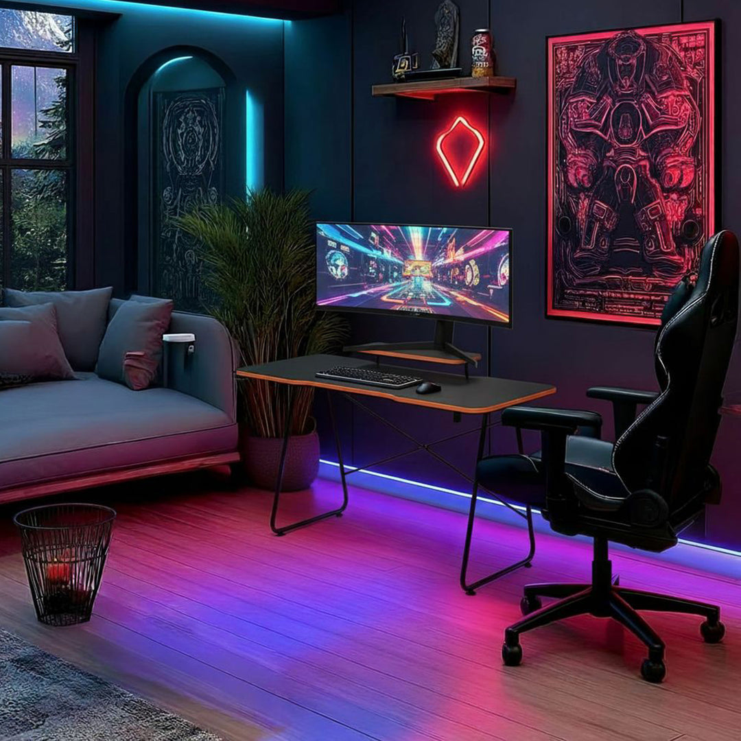 Biurko gamingowe z półką na monitor NanoRS, 50kg max, wysokość 850mm, czarne, RS170