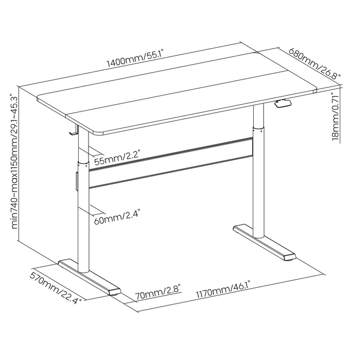 Biurko stolik z blatem 140x68cm Ergo Office, sprężyna gazowa, regulacja wysokości, do pracy stojąco siedzącej, max wys 115cm, ER-453