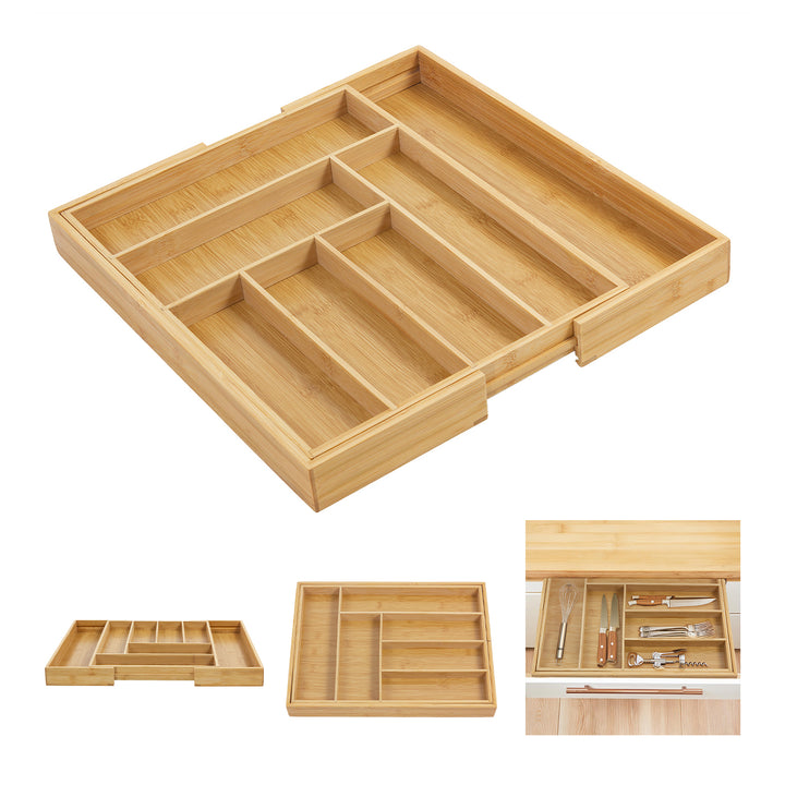 Rozsuwany bambusowy organizer na sztućce GreenBlue, 325-500x430x45mm, GB379