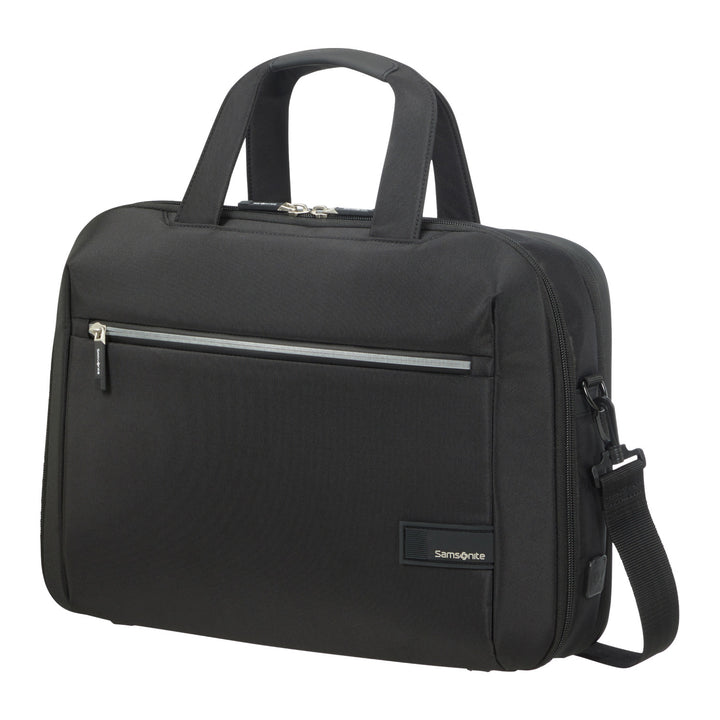 Torba do laptopa Samsonite Litepoint Bailhandle 15.6" czarna z portem USB i odblaskowym zamkiem