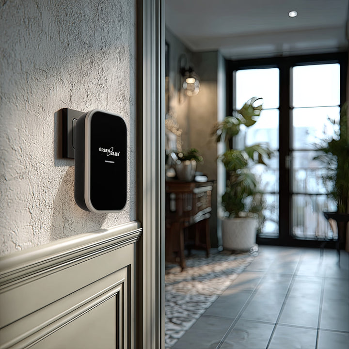 Dzwonek bezprzewodowy bezbateryjny kinetyczny GreenBlue, 38 melodii, czarny, zasięg do 200m, IP44, GB157 B