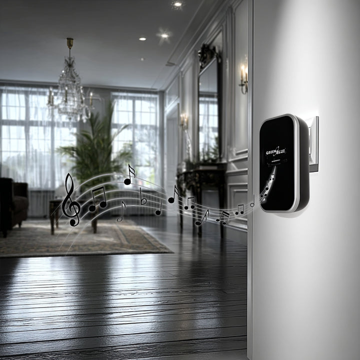 Dzwonek bezprzewodowy bezbateryjny kinetyczny GreenBlue, 38 melodii, czarny, zasięg do 200m, IP44, GB157 B