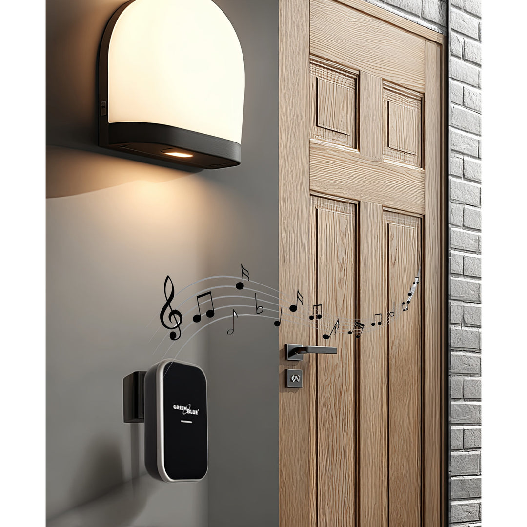 Dzwonek bezprzewodowy bezbateryjny kinetyczny GreenBlue, 38 melodii, czarny, zasięg do 200m, IP44, GB157 B