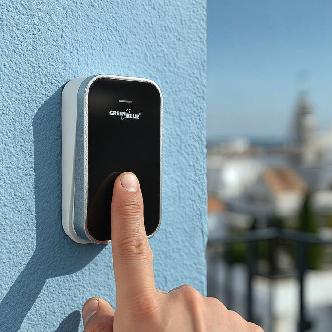 Dzwonek bezprzewodowy bezbateryjny kinetyczny GreenBlue, 38 melodii, czarny, zasięg do 200m, IP44, GB157 B