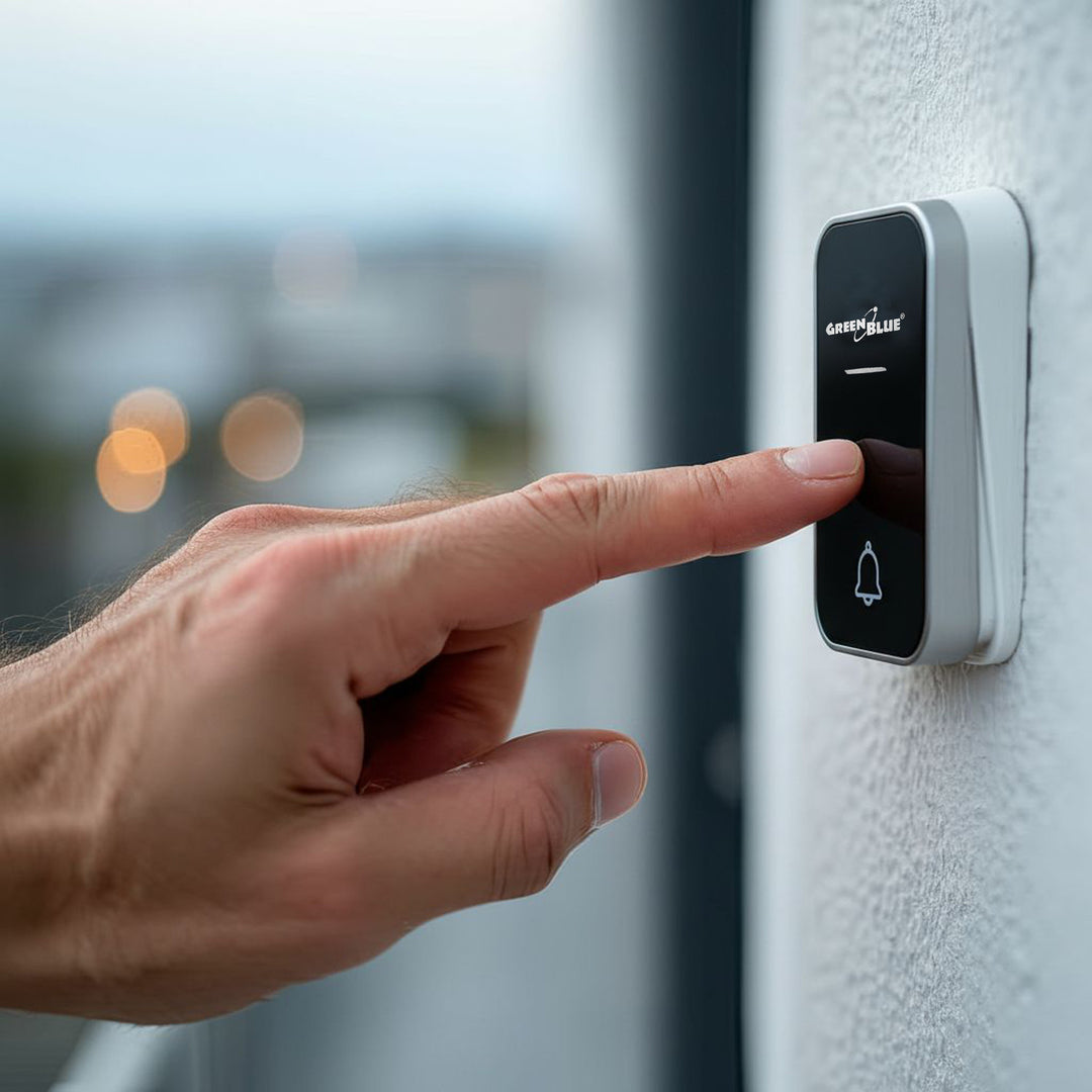 Dzwonek bezprzewodowy bezbateryjny kinetyczny GreenBlue, 38 melodii, czarny, zasięg do 200m, IP44, GB157 B