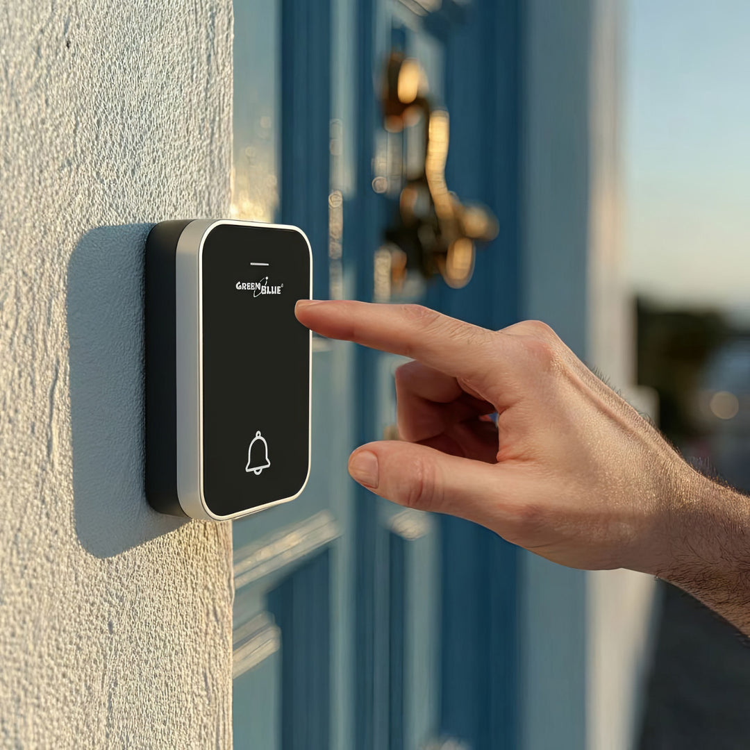 Dzwonek bezprzewodowy bezbateryjny kinetyczny GreenBlue, 38 melodii, czarny, zasięg do 200m, IP44, GB157 B