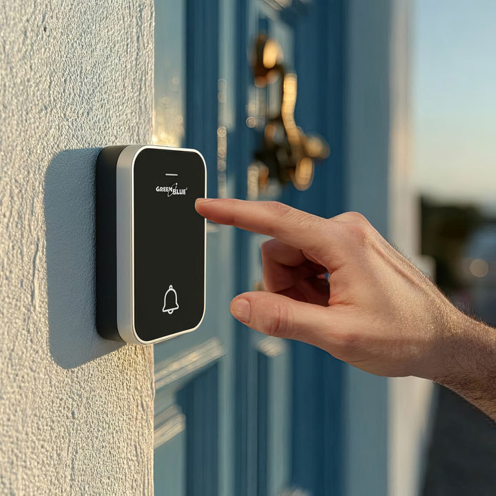 Dzwonek bezprzewodowy bezbateryjny kinetyczny GreenBlue, 38 melodii, czarny, zasięg do 200m, IP44, GB157 B
