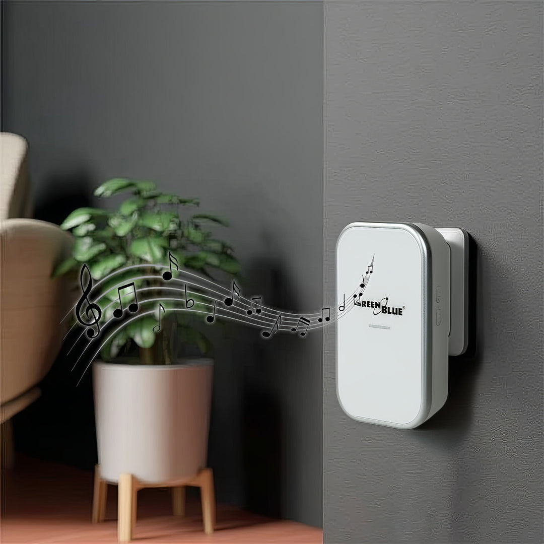 Dzwonek bezprzewodowy bezbateryjny kinetyczny GreenBlue, 38 melodii, biały, zasięg do 200m, IP44, GB157 W