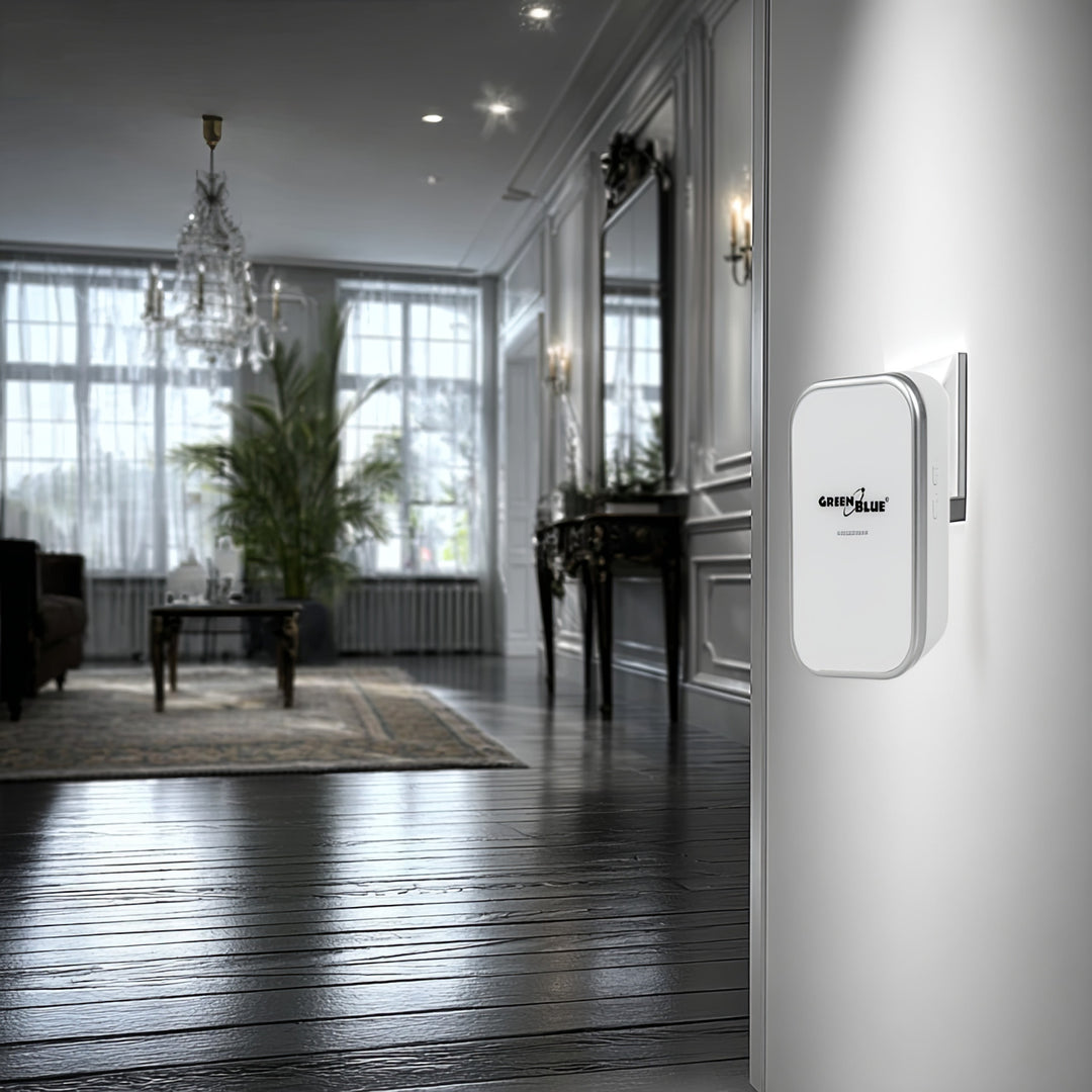 Dzwonek bezprzewodowy bezbateryjny kinetyczny GreenBlue, 38 melodii, biały, zasięg do 200m, IP44, GB157 W