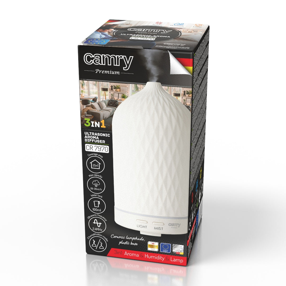 Camry CR 7970 Dyfuzor zapachowy, ultrasoniczny, ceramiczny, 100 ml, nastrojowa lampka
