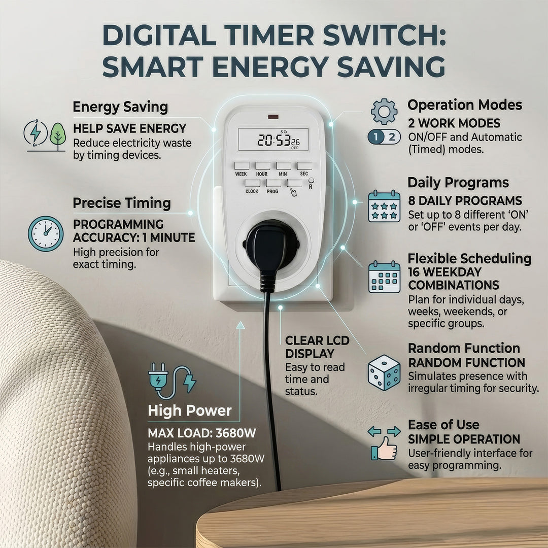 Włącznik czasowy - timer cyfrowy GreenBlue, max. obciążenie 16A, IP20, GB362 E