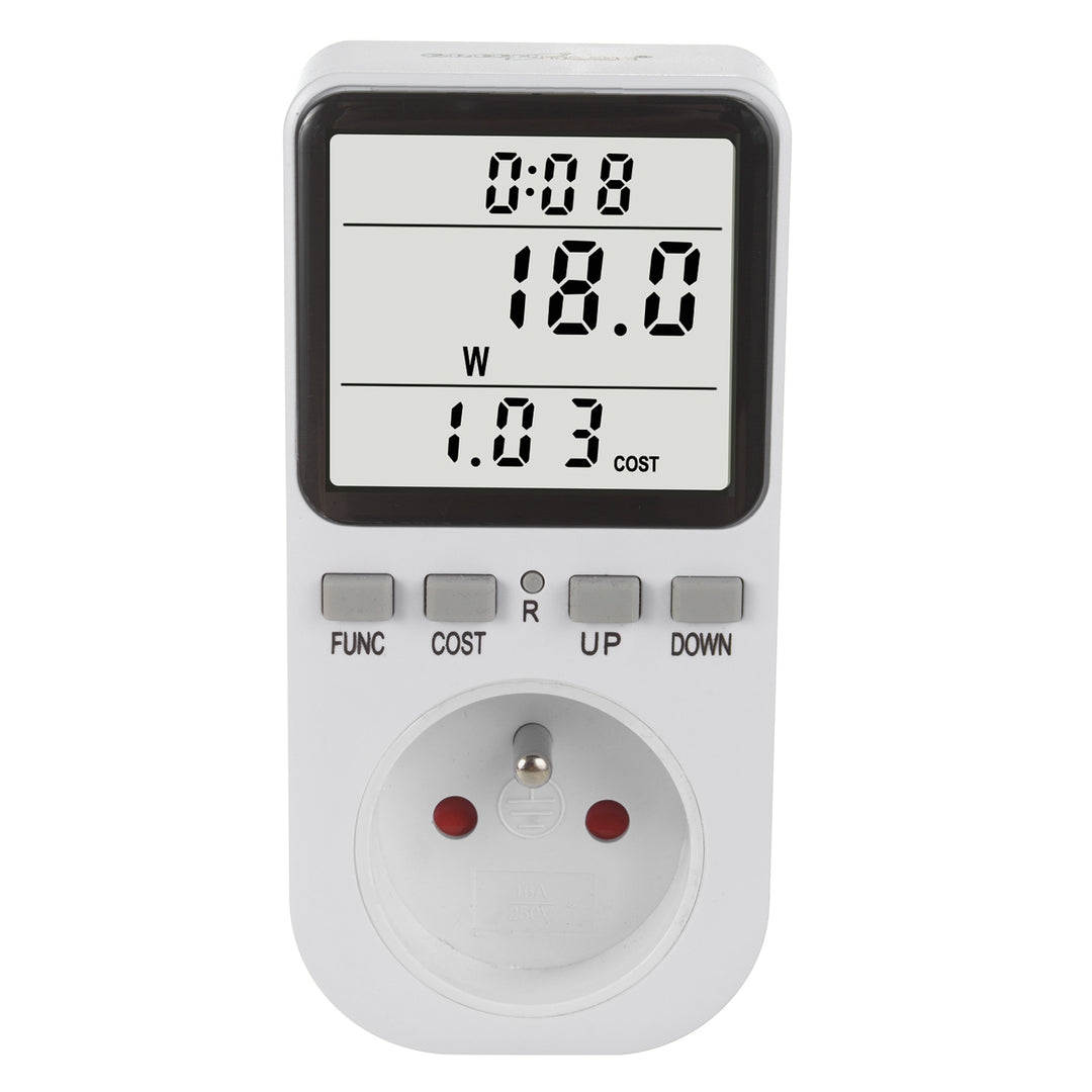 Miernik energii GreenBlue, watomierz, typ E, 220-240V AC, 50Hz, max. obciążenie 16A, IP20, wbudowana bateria, GB364 E