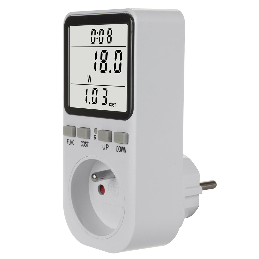 Miernik energii GreenBlue, watomierz, typ E, 220-240V AC, 50Hz, max. obciążenie 16A, IP20, wbudowana bateria, GB364 E
