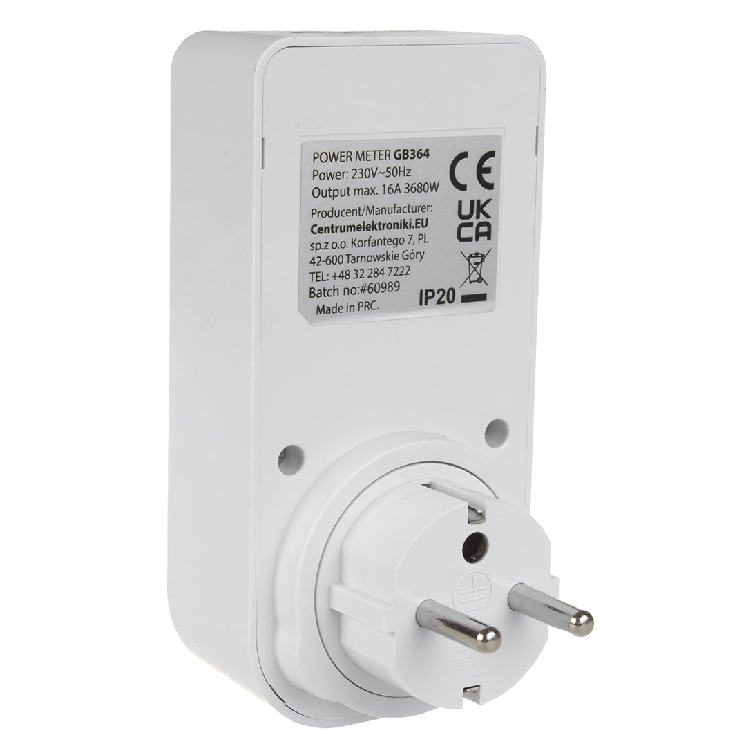 Miernik energii GreenBlue, watomierz, typ E, 220-240V AC, 50Hz, max. obciążenie 16A, IP20, wbudowana bateria, GB364 E