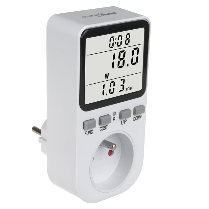 Miernik energii GreenBlue, watomierz, typ E, 220-240V AC, 50Hz, max. obciążenie 16A, IP20, wbudowana bateria, GB364 E