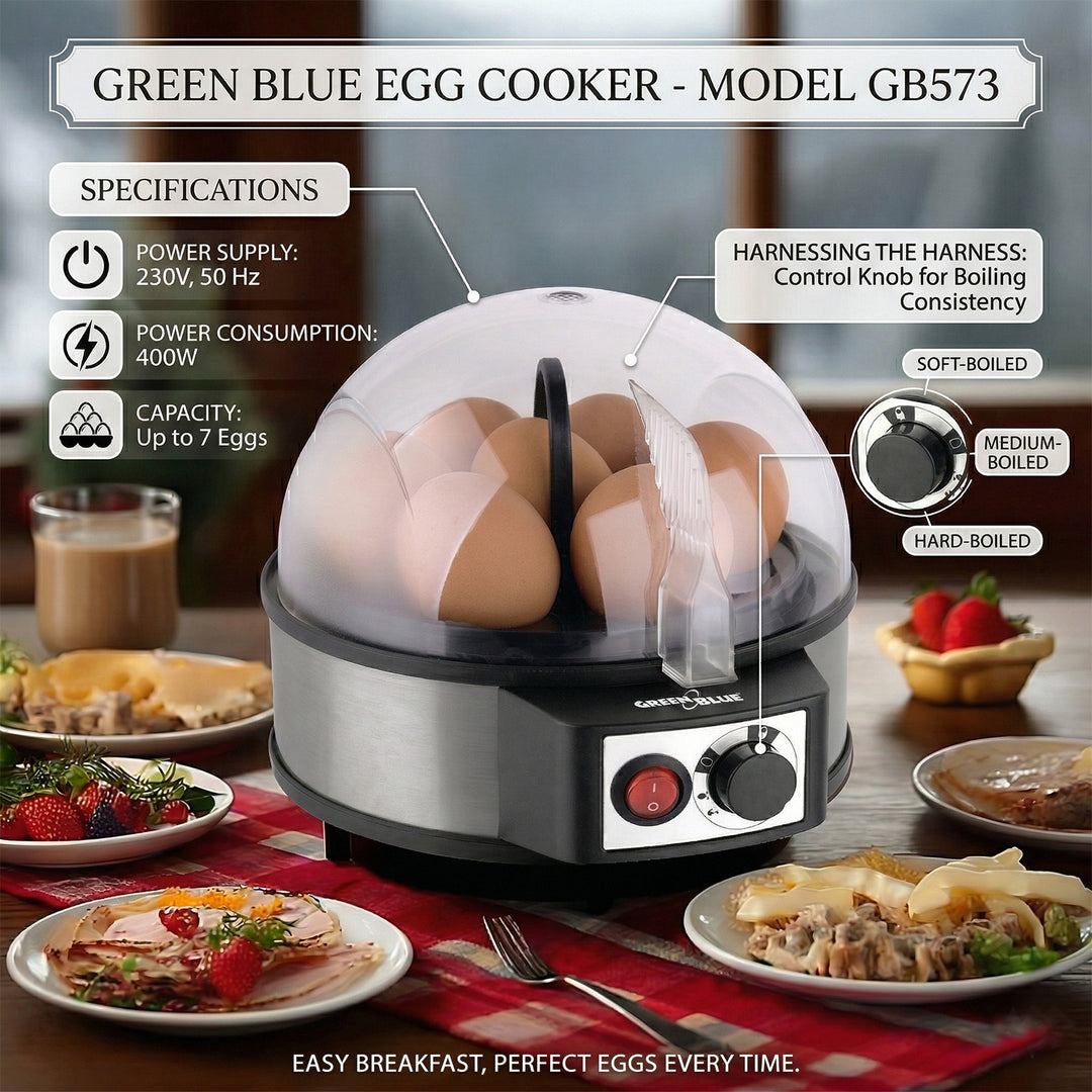 Automatyczny jajowar GreenBlue, moc 400W, do 7 jaj, miarka, 220-240V~, 50 Hz, GB573