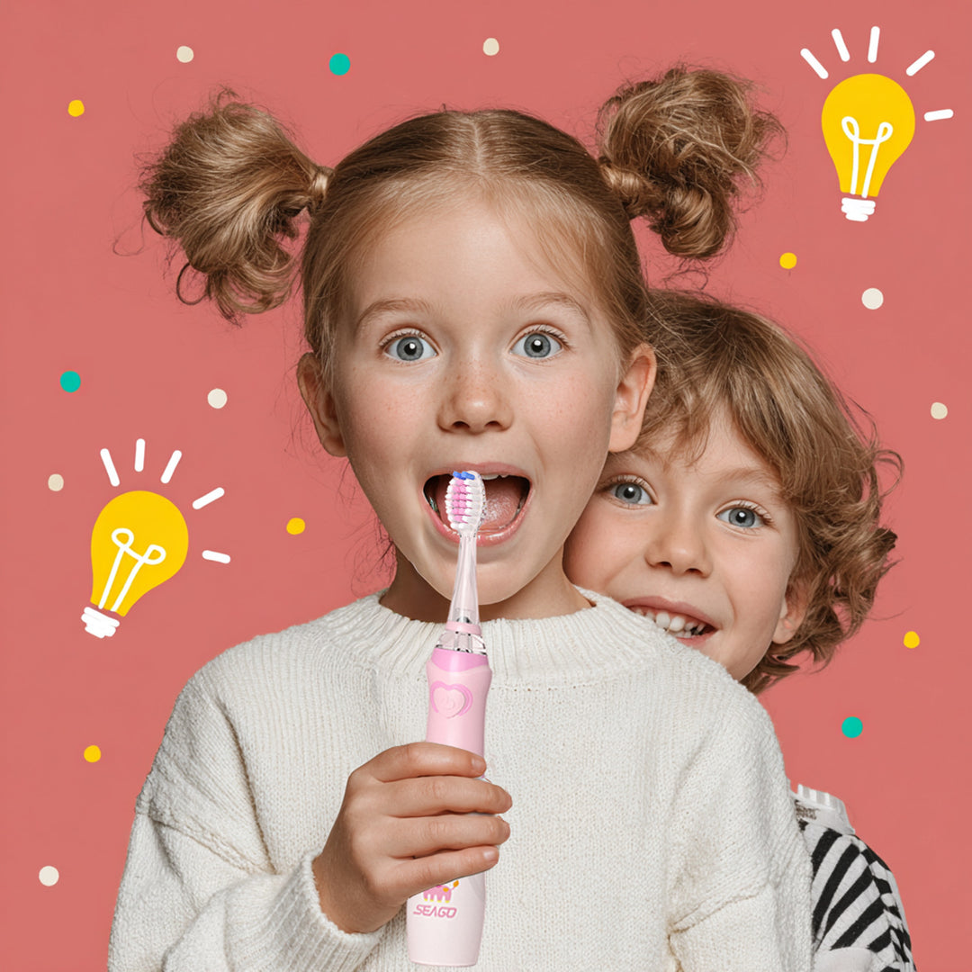 Szczoteczka soniczna dla dzieci SEAGO, kolor różowy, 1xAAA 1,5V (brak w zestawie), 3 końcówki, SG-977 Pink