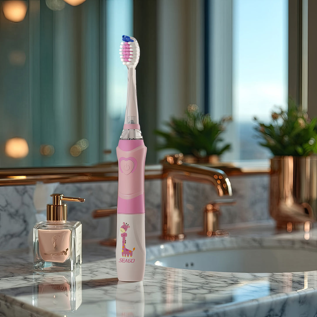 Szczoteczka soniczna dla dzieci SEAGO, kolor różowy, 1xAAA 1,5V (brak w zestawie), 3 końcówki, SG-977 Pink