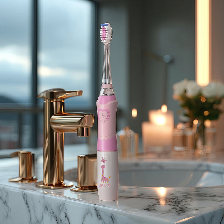 Szczoteczka soniczna dla dzieci SEAGO, kolor różowy, 1xAAA 1,5V (brak w zestawie), 3 końcówki, SG-977 Pink