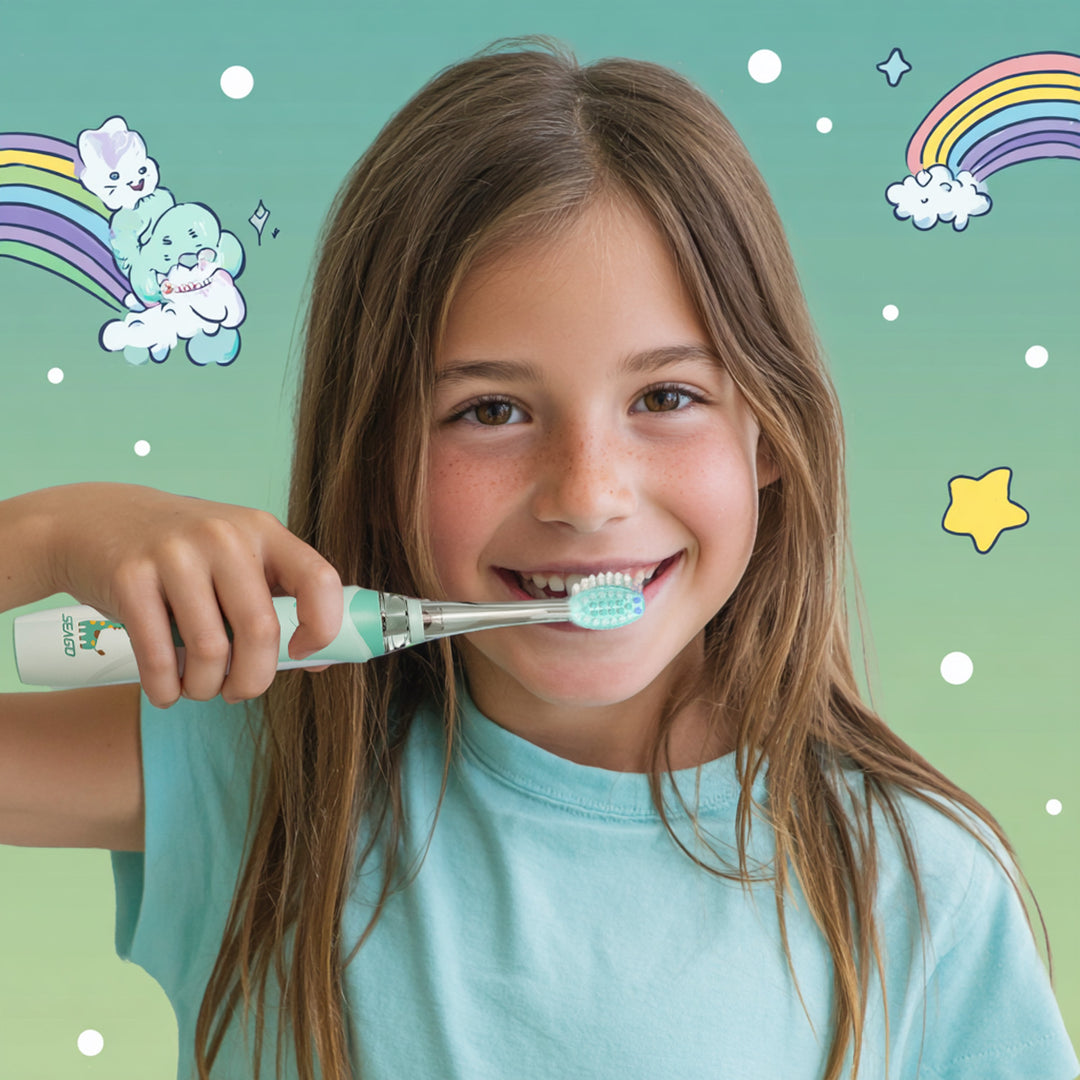 Szczoteczka soniczna dla dzieci SEAGO, kolor zielony, 1xAAA 1,5V (brak w zestawie), 3 końcówki, SG-977 Green