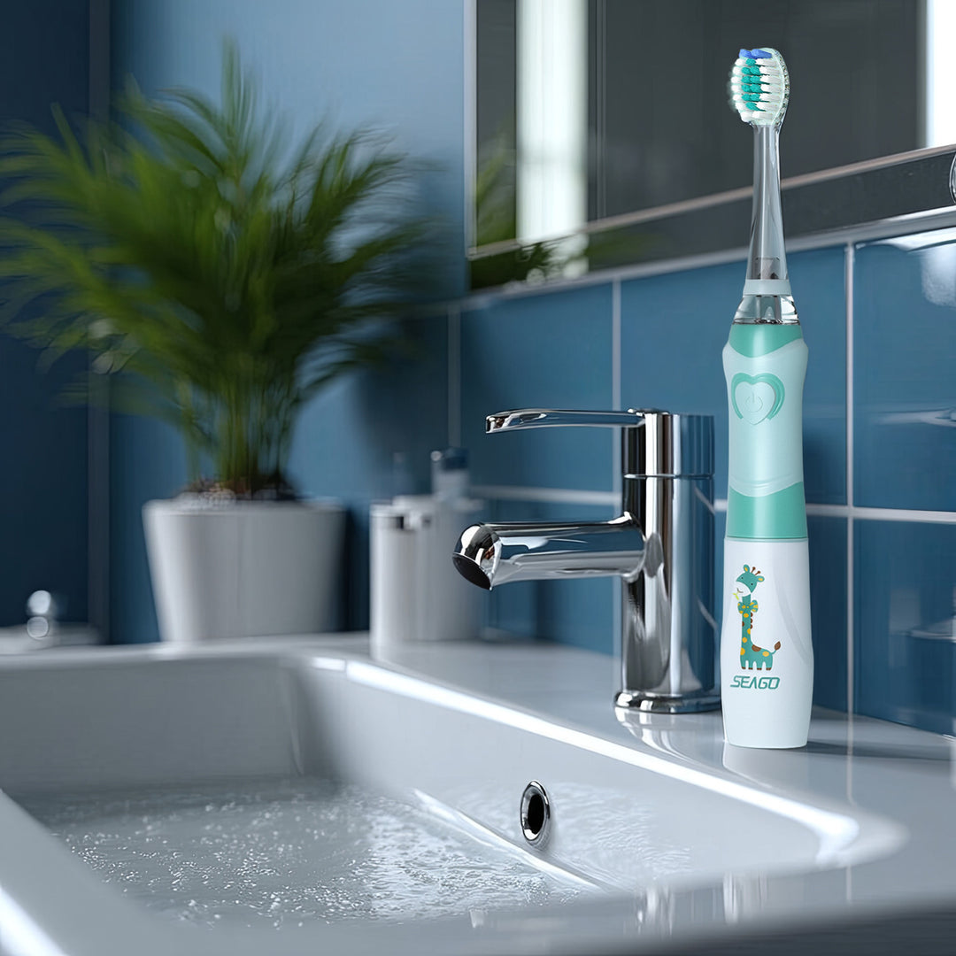 Szczoteczka soniczna dla dzieci SEAGO, kolor zielony, 1xAAA 1,5V (brak w zestawie), 3 końcówki, SG-977 Green