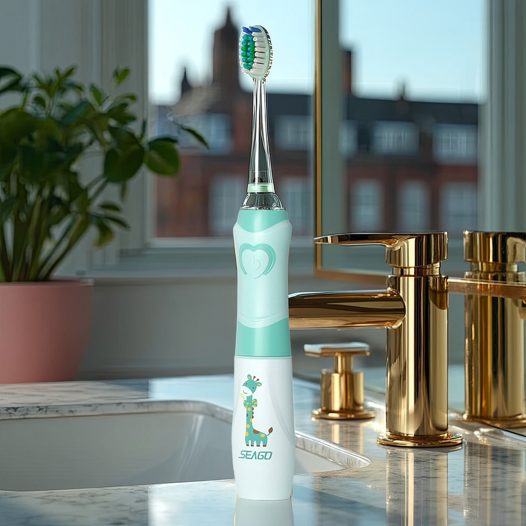 Szczoteczka soniczna dla dzieci SEAGO, kolor zielony, 1xAAA 1,5V (brak w zestawie), 3 końcówki, SG-977 Green