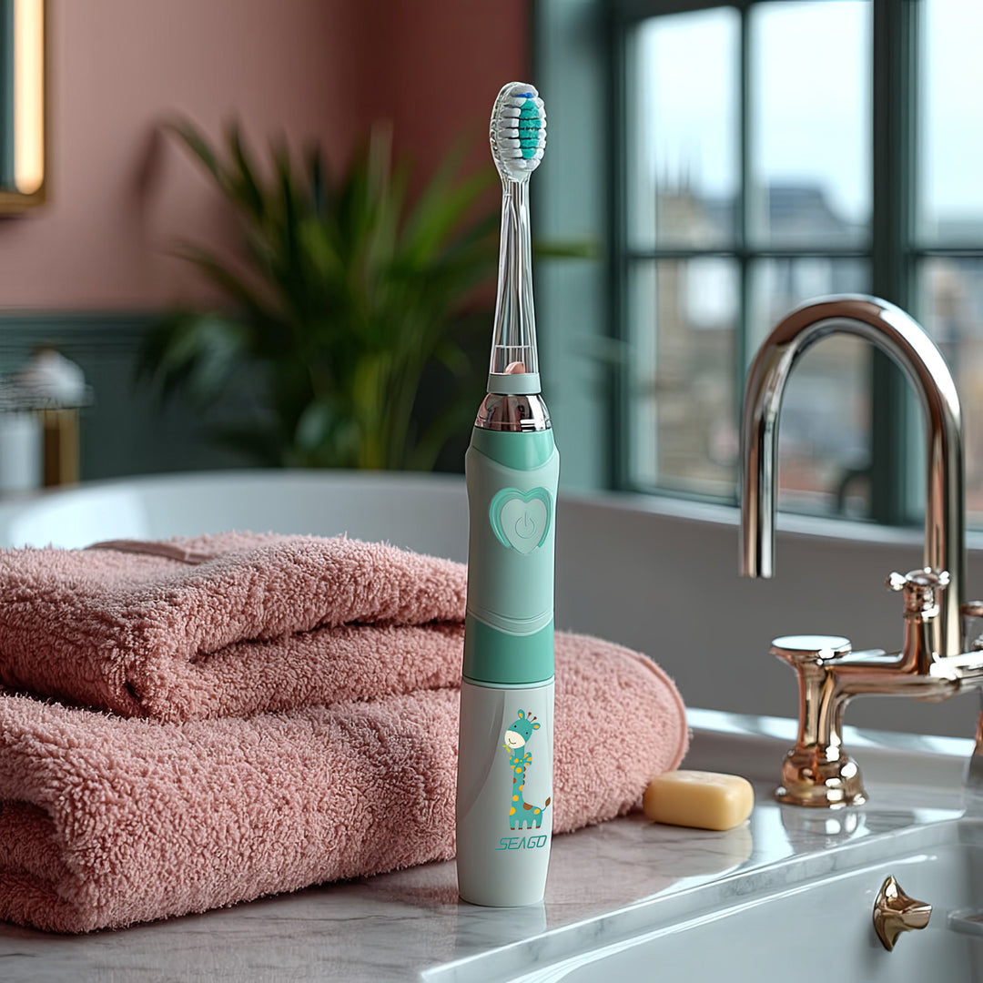 Szczoteczka soniczna dla dzieci SEAGO, kolor zielony, 1xAAA 1,5V (brak w zestawie), 3 końcówki, SG-977 Green