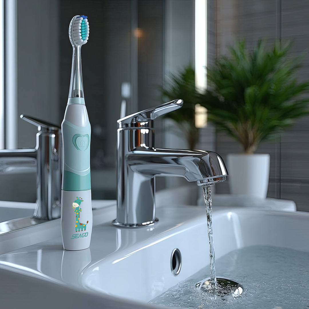 Szczoteczka soniczna dla dzieci SEAGO, kolor zielony, 1xAAA 1,5V (brak w zestawie), 3 końcówki, SG-977 Green