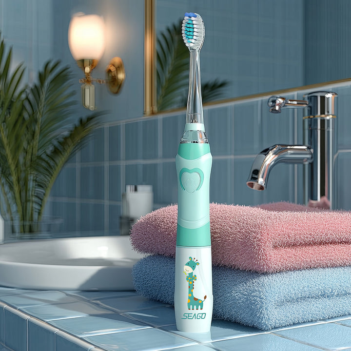 Szczoteczka soniczna dla dzieci SEAGO, kolor zielony, 1xAAA 1,5V (brak w zestawie), 3 końcówki, SG-977 Green