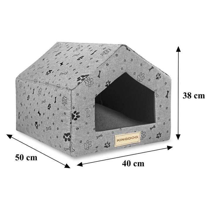Legowisko gąbka domek szary wzór kości czarne 50x40 cm h38cm Kingdog