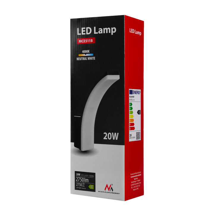 Lampa LED Maclean kolor czarny 20W IP65 2750lm barwa neutralna biała 4000K MCE511 B