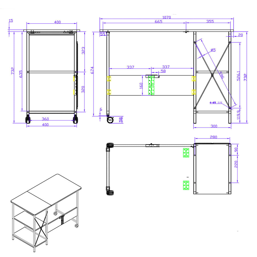 Biurko składane loftowe Maclean, wymiary: 107x45x75cm, max - 150 kg, z blatem, kolor jasny buk, MC-411 W