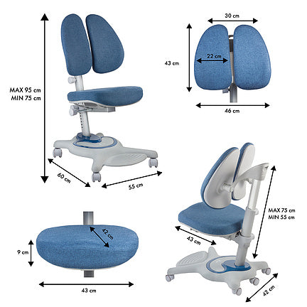 Krzesło ergonomiczne dla dzieci Ergo Office, regulowany zagłówek, regulowana wysokość, max 75kg, ER-484N