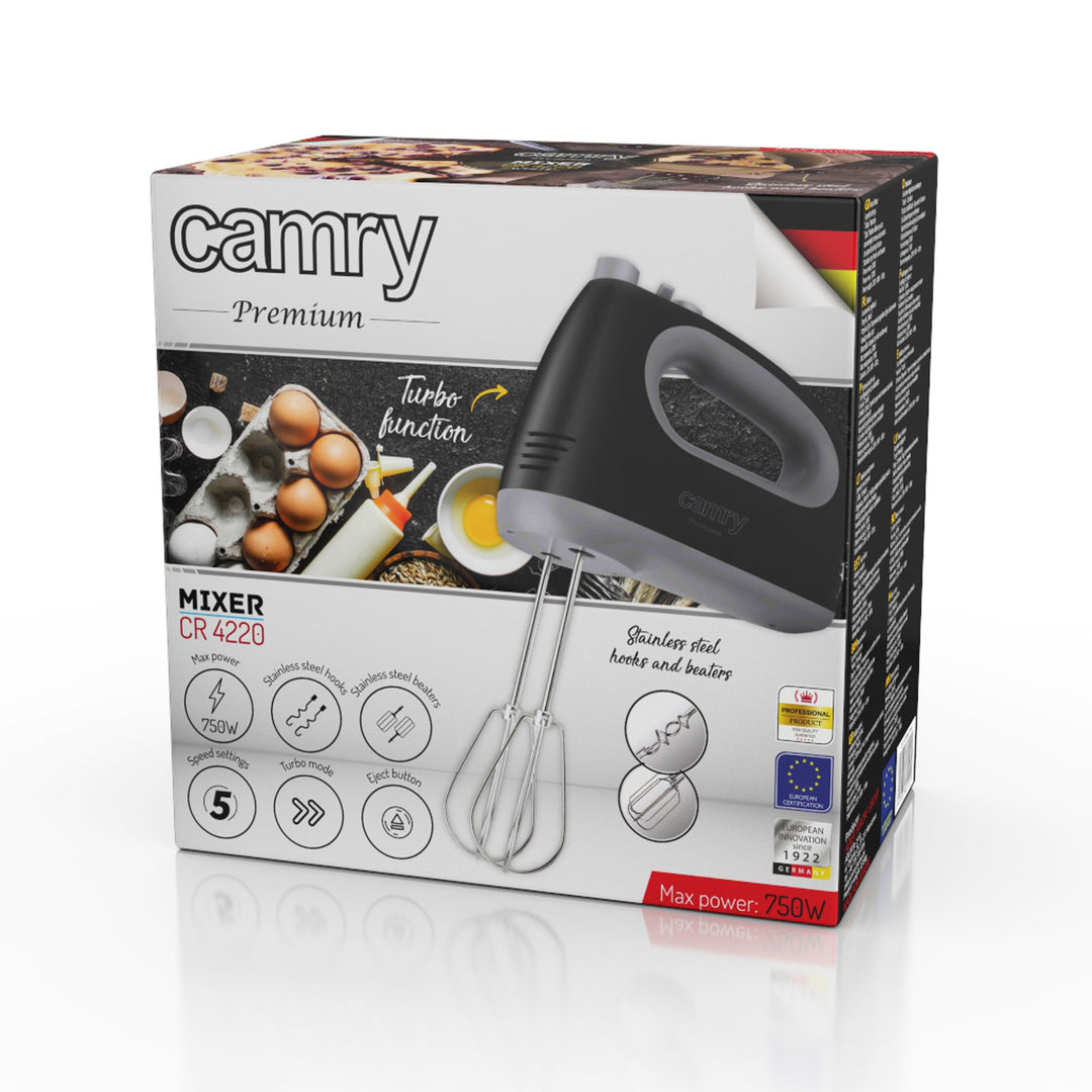 Mikser kuchenny Camry, 5 prędkości, 750W, czarny, CR 4220b