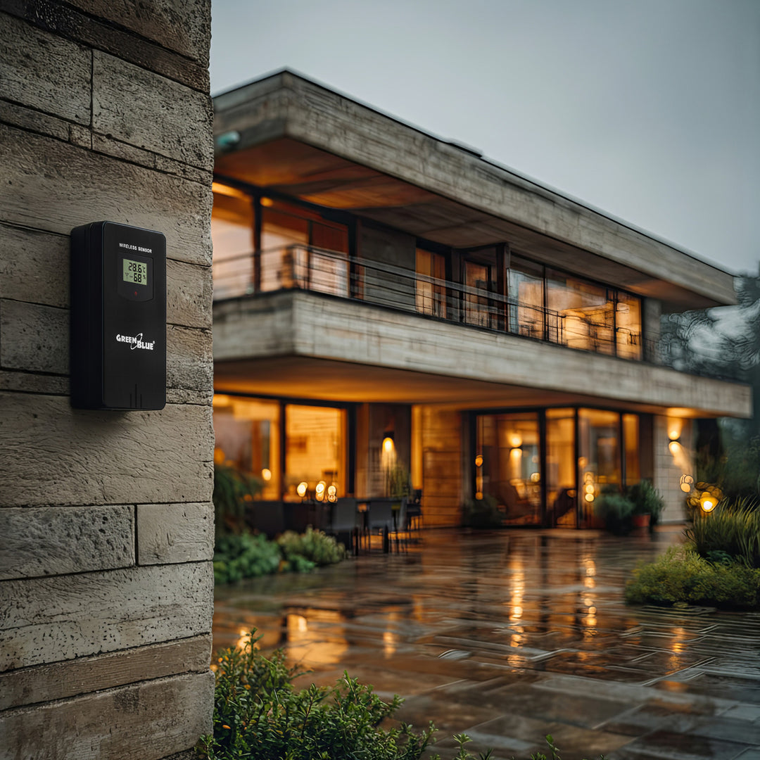 Stacja pogodowa bezprzewodowa GreenBlue, kolorowa, z systemem DCF, fazy księżyca, barometr, kalendarz, zasilacz, GB540N