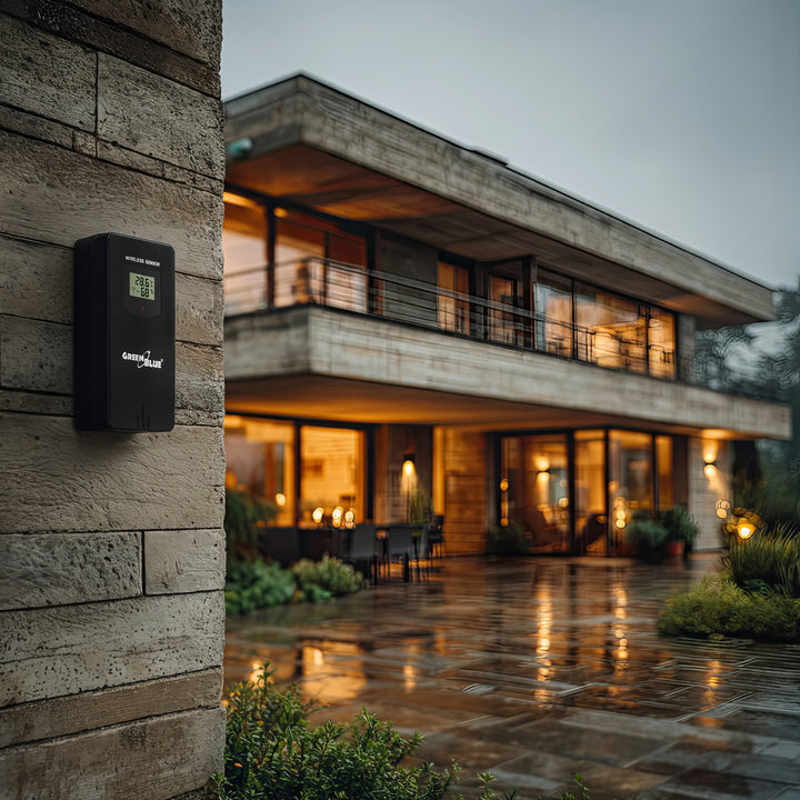 Stacja pogodowa bezprzewodowa GreenBlue, kolorowa, z systemem DCF, fazy księżyca, barometr, kalendarz, zasilacz, GB540N