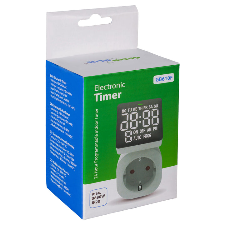 Włącznik czasowy - timer cyfrowy GreenBlue, max. obciążenie 16A, IP20, GB610 F