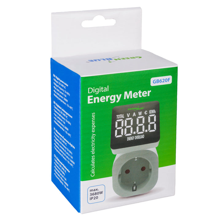 Miernik energii GreenBlue, watomierz, 16A, max. 3680W, podtrz.pamięci, GB620 F
