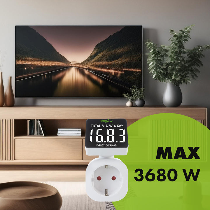 Miernik energii GreenBlue, watomierz, 16A, max. 3680W, podtrz.pamięci, GB620 F