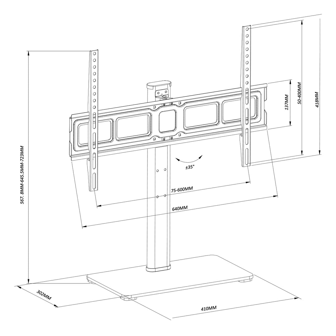 Uniwersalny stojak do TV Maclean na szafkę RTV podstawka max 40kg max VESA 600x400 dla TV 32-75" MC-386