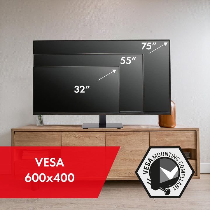 Uniwersalny stojak do TV Maclean na szafkę RTV podstawka max 40kg max VESA 600x400 dla TV 32-75" MC-386