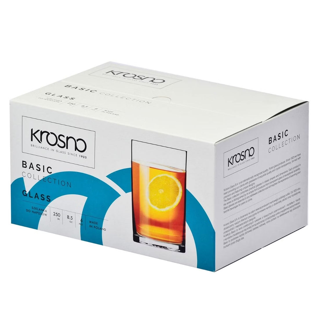 Szklanki do herbaty Krosno, proste, 250ml, komplet 6 sztuk, Basic