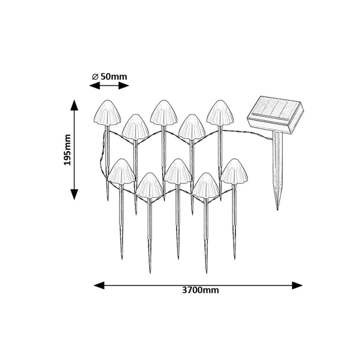 Lampki solarne Rabalux, 10 opraw, LED, IP44, klosz w kształcie grzybów, Skadar