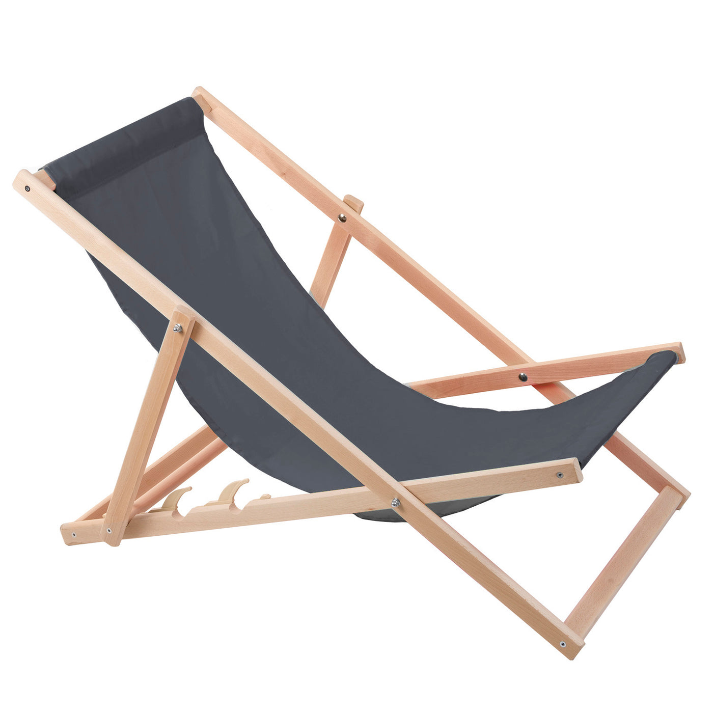 2 komfortowe leżaki z drewna w kolorze szarym, idealne na plażę, balkon, taras