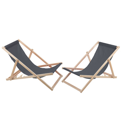 2 komfortowe leżaki z drewna w kolorze szarym, idealne na plażę, balkon, taras