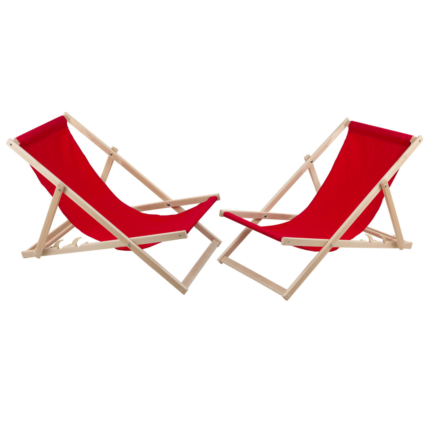 2 komfortowe leżaki z drewna, czerwone, idealne na plażę, balkon, taras