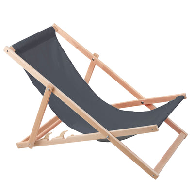 Leżak z drewna bukowego Woodok, szare, idealne na plażę, balkon, taras