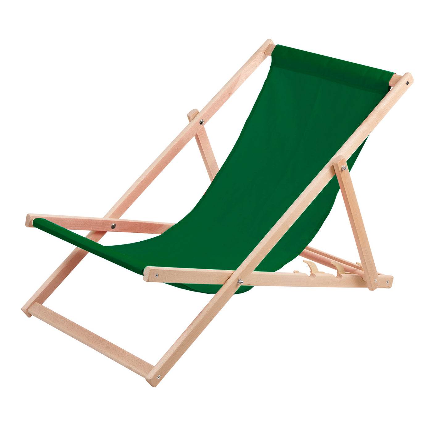 Leżak z drewna bukowego Woodok, zielony, idealne na plażę, balkon, taras
