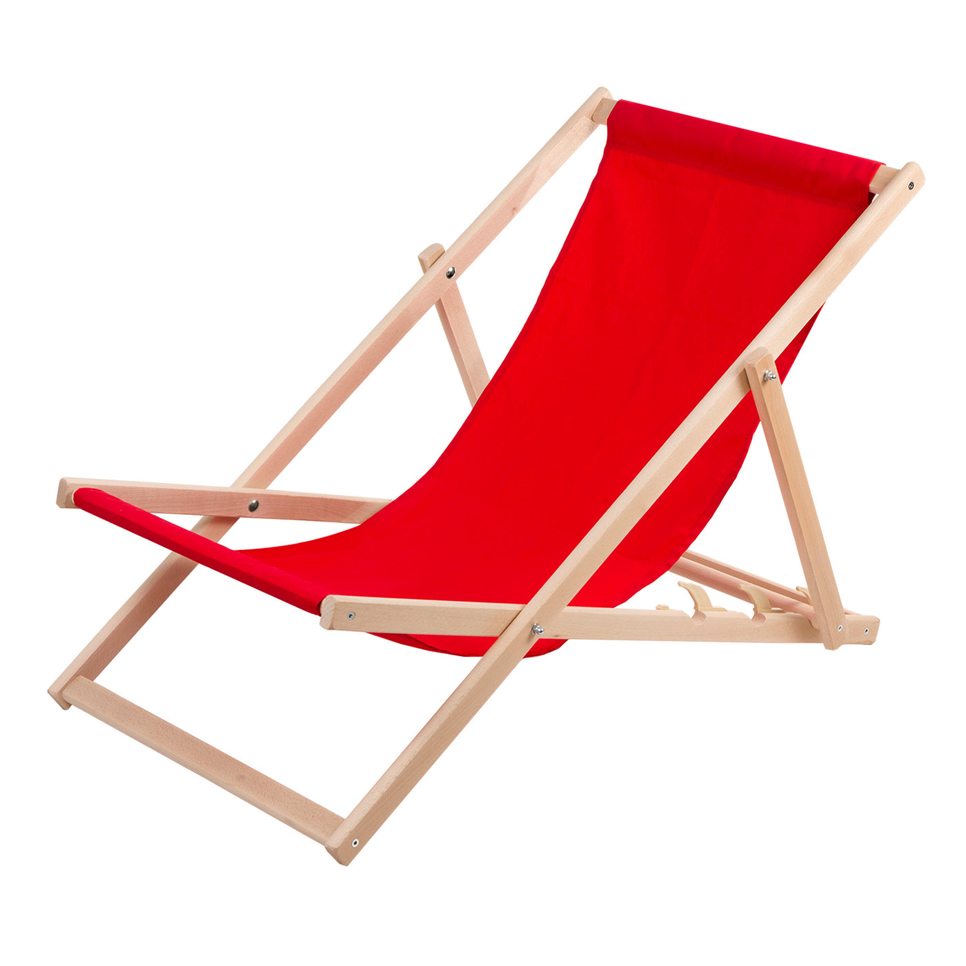 Leżak z drewna bukowego Woodok, czerwony, idealne na plażę, balkon, taras